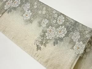 ふくれ織プラチナ箔牡丹に枝垂れ桜模様織出し袋帯